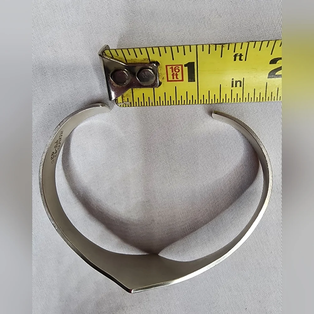 Vintage Sterling Silver Taxco Cuff Bracelet with turquoise inlay.